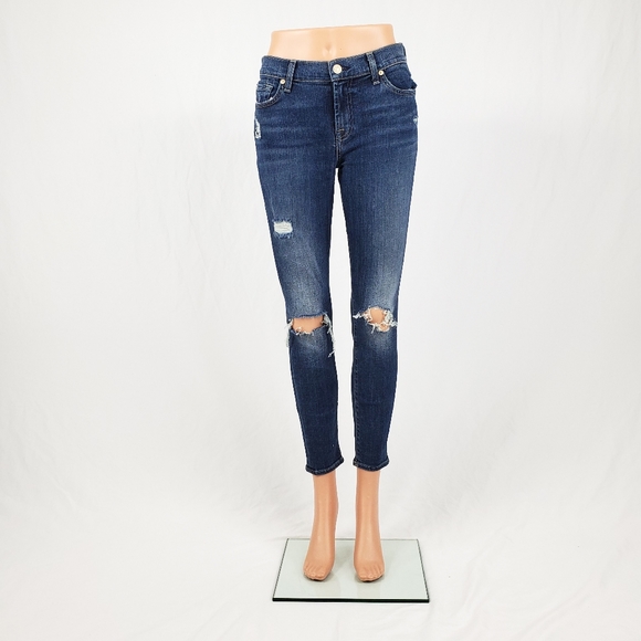 7FAM Ankle Skinny Distressed Jeans Size 24 - Picture 3 of 11